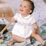 Cassis White Short Sleeve Smocked Bubble