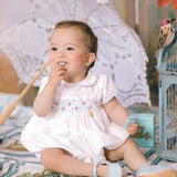 Cassis White Short Sleeve Smocked Bubble