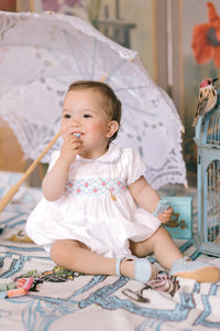 Cassis White Short Sleeve Smocked Bubble