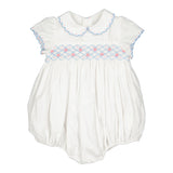 Cassis White Short Sleeve Smocked Bubble