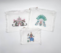 Flat Zip Fringe Pouch with Elephant print - Small