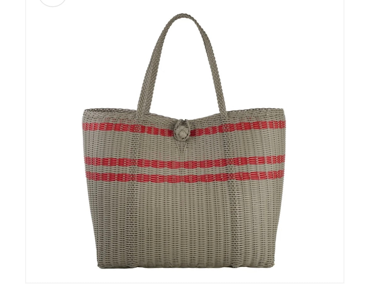 Medium Stripe Tote Scarlet & Gray