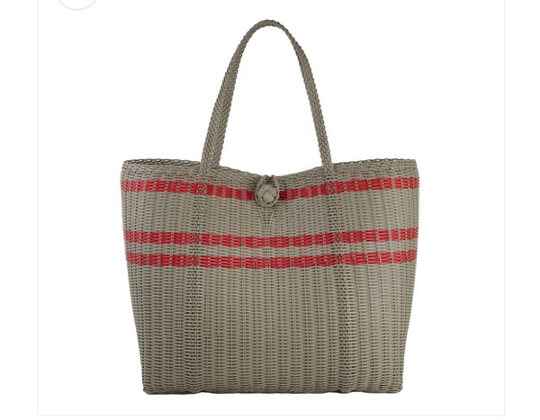 Medium Stripe Tote Scarlet & Gray