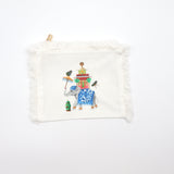 Flat Zip Fringe Pouch with Elephant print - Small