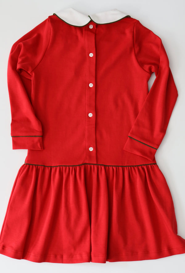 Lillian Dress Red with Green Piping Holiday Christmas