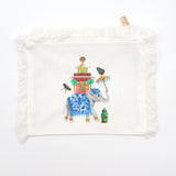 Flat Zip Fringe Pouch with Elephant print - Small