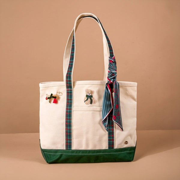 The Darling Canvas Tote Bag - Evergreen Plaid