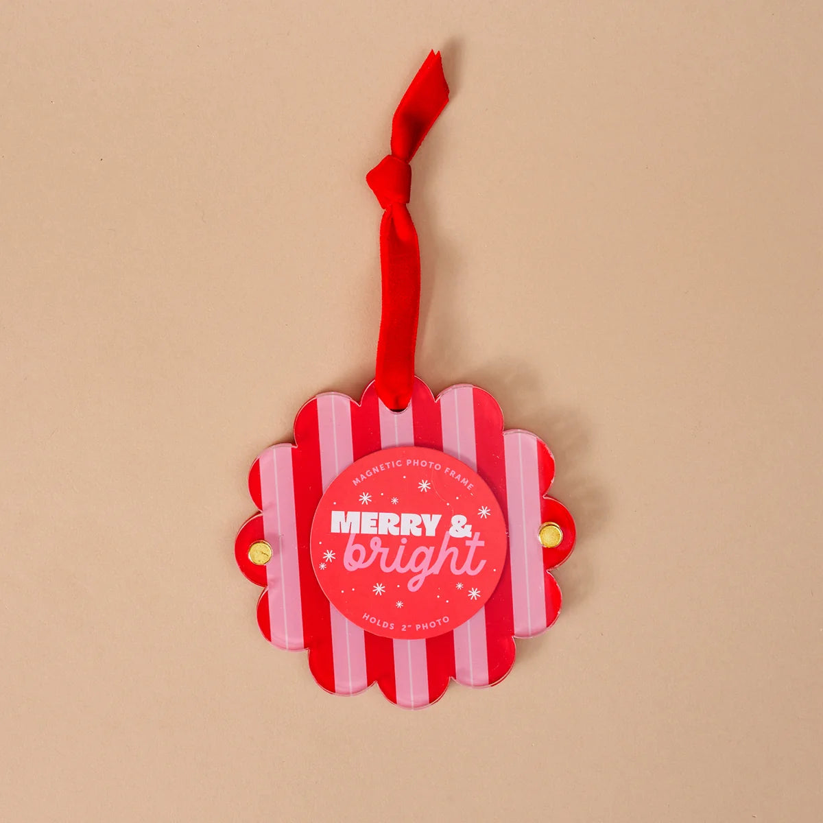 Peppermint Stripes Scalloped Round Picture Frame Ornament