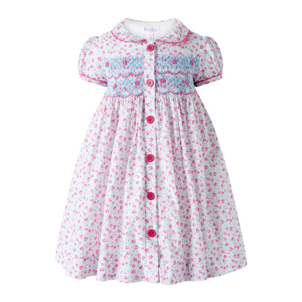 Floral Smocked Button-Front Dress