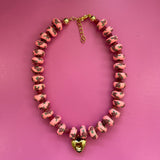 Pink Beaded Heart Necklace
