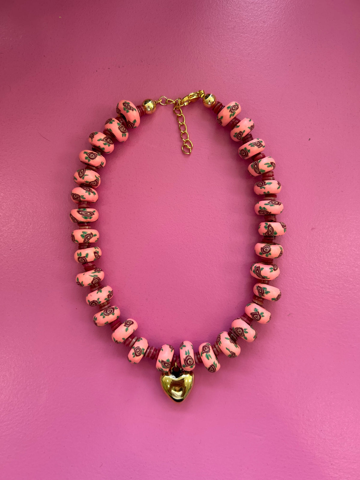 Pink Beaded Heart Necklace