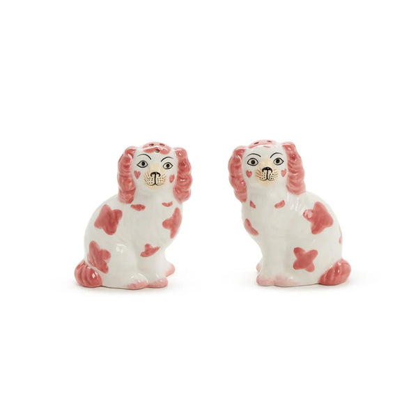 Two's Company Pink Staffordshire Dog Salt & Pepper Shaker Set