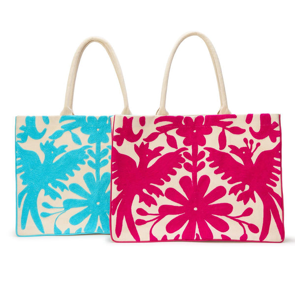 Flora and Fauna Embroidered Tote Bag with Inside Pocket