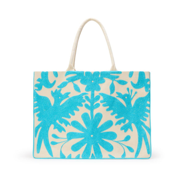 Flora and Fauna Embroidered Tote Bag with Inside Pocket