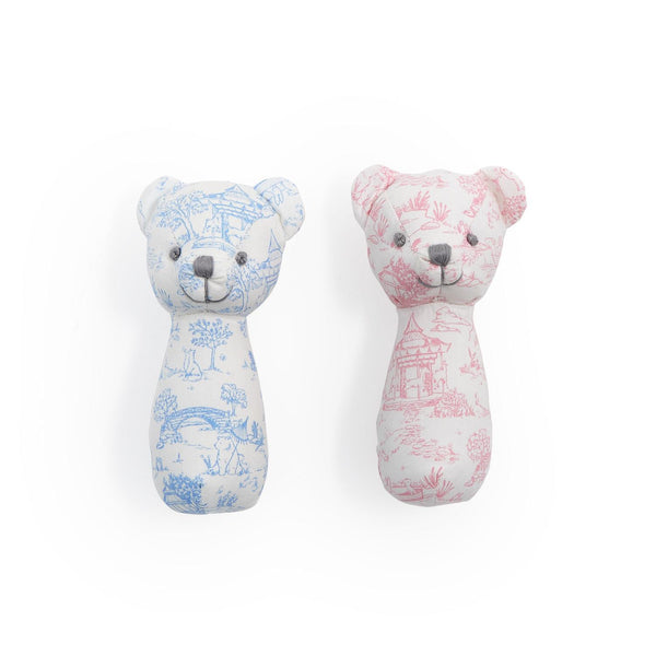 Animal Toile Pattern Teddy Bear Rattle on Gift Card Assorted Pink and Blue