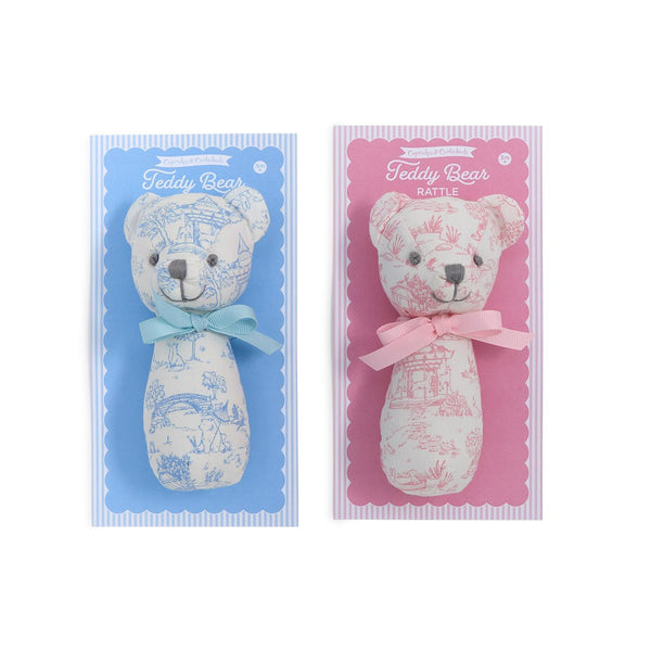 Animal Toile Pattern Teddy Bear Rattle on Gift Card Assorted Pink and Blue
