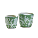 Countryside Set of 2 Hand-Painted Cachepot / Planter / Vase