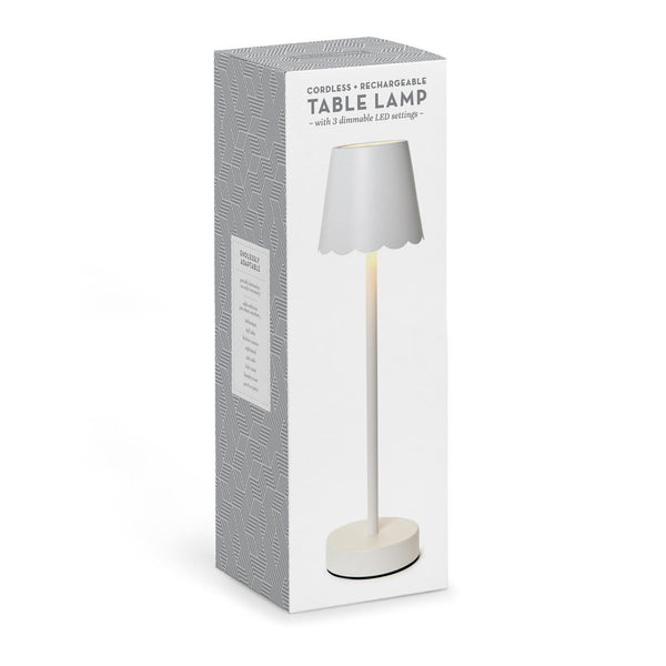 White LED Portable Cordless Table Lamp with Scalloped Edge Shade