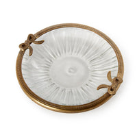 Antique Gold Finish Round Glass Trinket Tray / Dish with Bow Accent