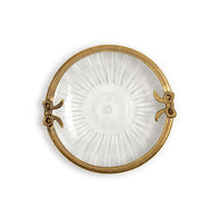 Antique Gold Finish Round Glass Trinket Tray / Dish with Bow Accent