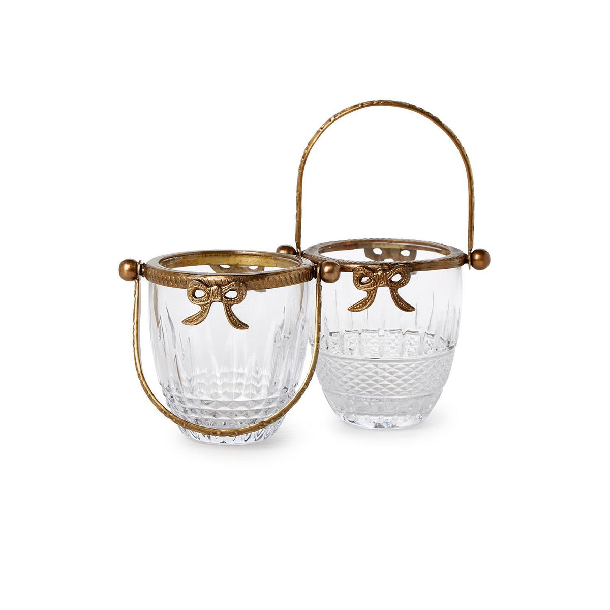 Antique Gold Finish Glass Basket with Bow Accent