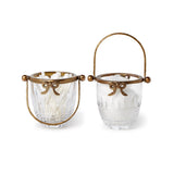 Antique Gold Finish Glass Basket with Bow Accent