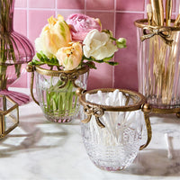 Antique Gold Finish Glass Basket with Bow Accent