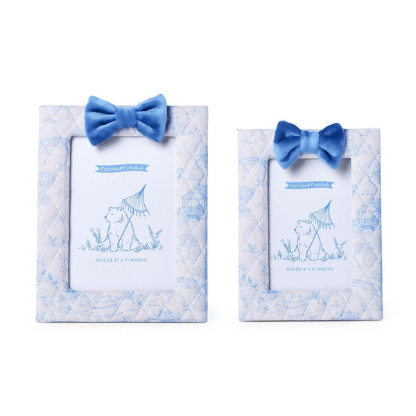 Blue Animal Toile Quilted Photo Frames with Bow