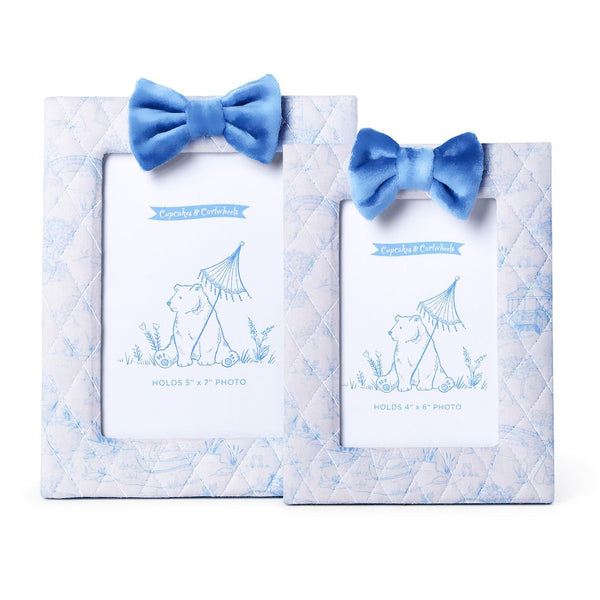 Blue Animal Toile Quilted Photo Frames with Bow