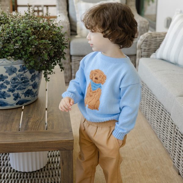 Crew Neck Sweater - Doodle on Lt. Blue