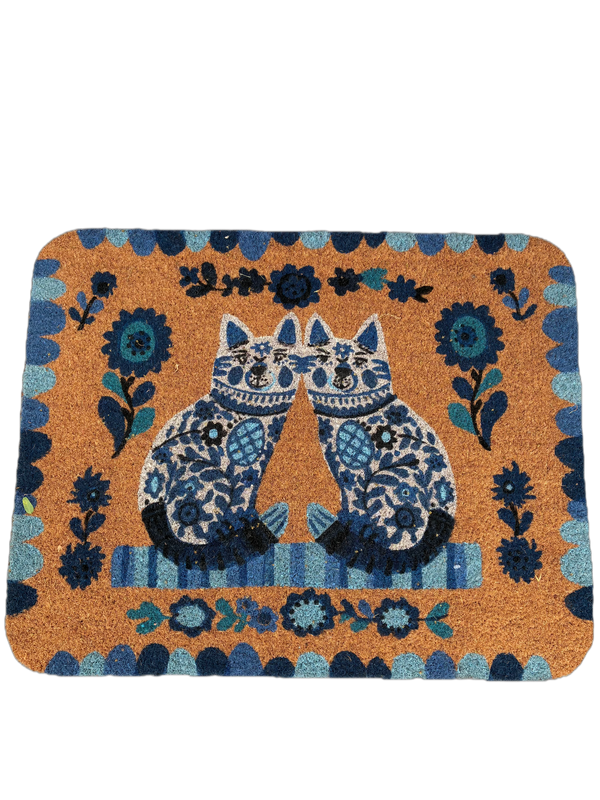 Coco Fiber Blue & White Cats Door Mat