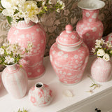 Hand-Painted Pink Chinoiserie Vases / Jar - Ceramic