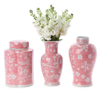Hand-Painted Pink Chinoiserie Vases / Jar - Ceramic