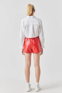 RED HIGH-WAISTED FAUX LEATHER SHORTS