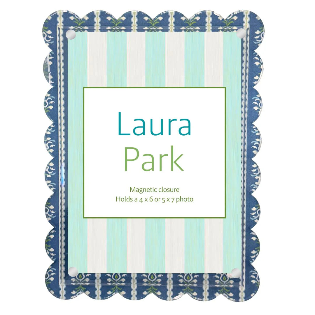 Rosemary Stripe Indigo Scalloped Picture Frame