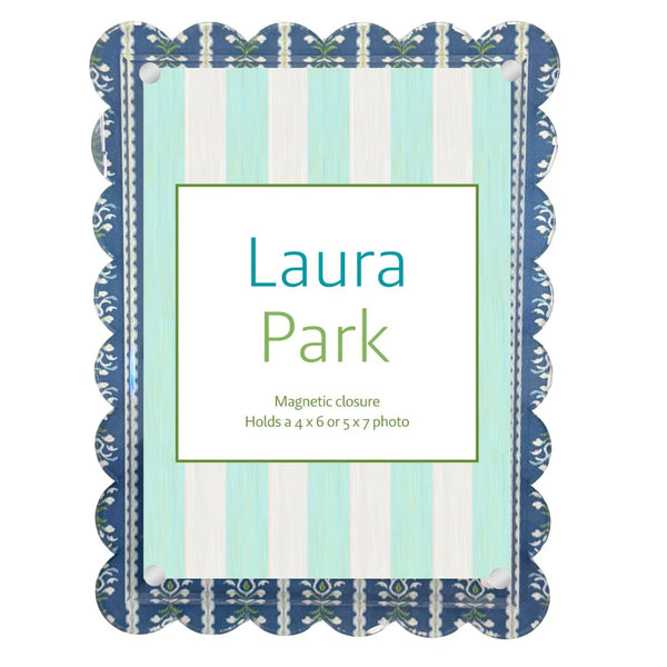 Rosemary Stripe Indigo Scalloped Picture Frame