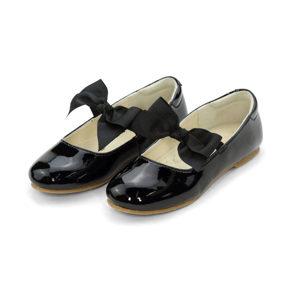 Amelia Black Patent Bow Flat