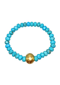 Gemstone Bead Elastic Bracelet with Gold Accent Bead
