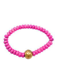 Gemstone Bead Elastic Bracelet with Gold Accent Bead