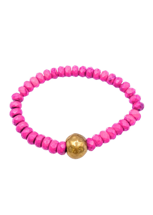 Gemstone Bead Elastic Bracelet with Gold Accent Bead
