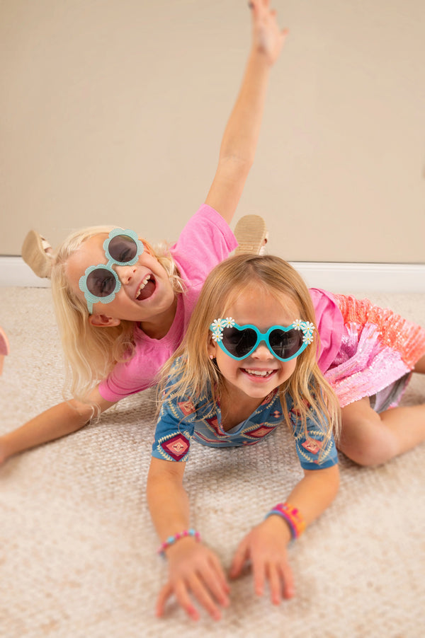 Teal Flower Fashion Sunglasses
