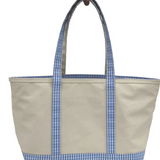 Coated Canvas Blue Gingham Trim Tote- Med