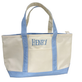 Coated Canvas Blue Gingham Trim Tote- Med