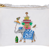 Flat Zip Fringe Pouch with Elephant print - Small