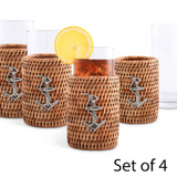 Drinking Glass Covered with Hand Woven Wicker Rattan Set of 4