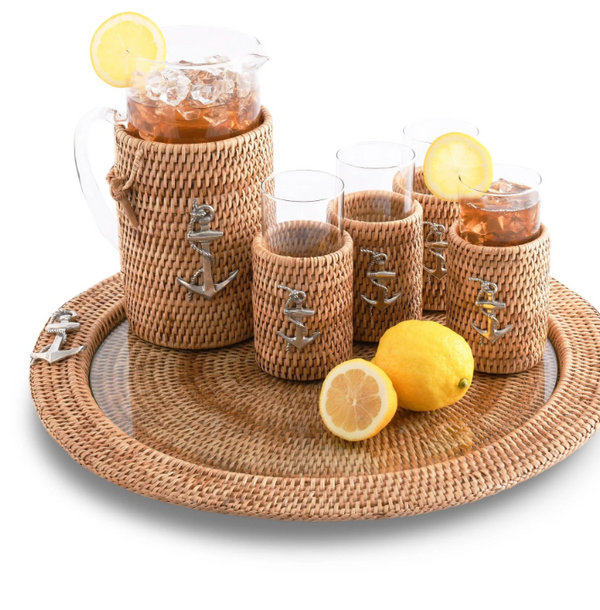 Drinking Glass Covered with Hand Woven Wicker Rattan Set of 4