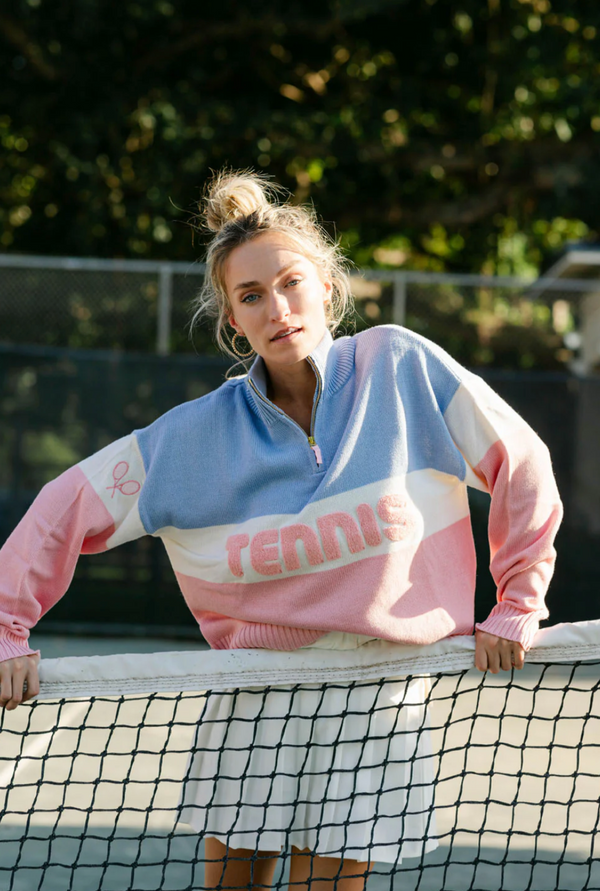 Colorblock Tennis Quarter Zip Sweater
