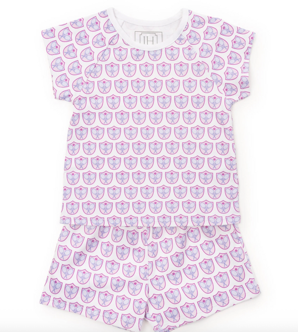 Emery Girls' Short Set - Tennis Crest Pink