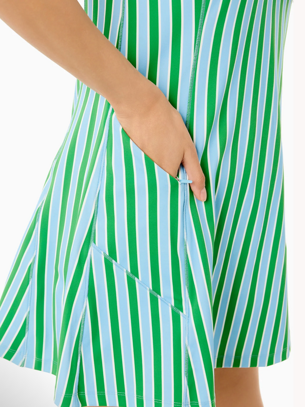 Smooth Sport Panama Active Dress in Vintage Blue Key Lime Cabana Stripe