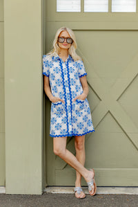 Short Sleeve Shift w/ Ric Rac – Floral Tile